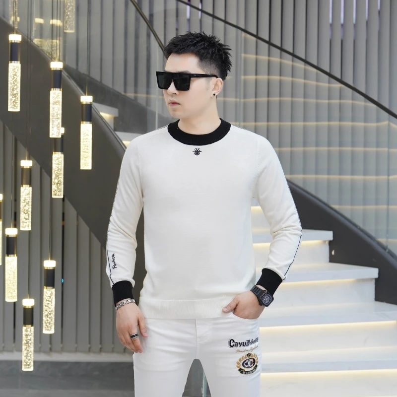 欧货轻奢高品质秋冬款长袖针织毛衣时尚男士休闲圆领打底衫潮5151