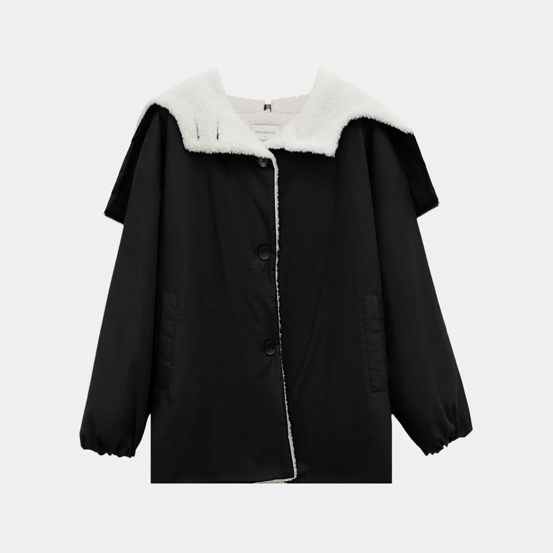 原创冬季女士时尚简约宽松舒适慵懒松弛拼色加厚保暖棉服ZL254012