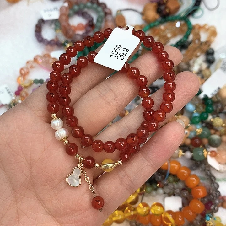 玛瑙/玉髓手串未镶嵌卡6红玛双圈