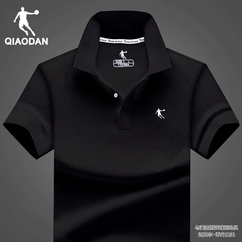 乔丹POLO衫男士2025冬季新款冰丝速干健身跑步宽松黑色短袖T恤男