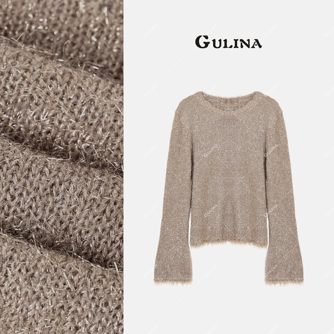 GULINA/娜姐 轻奢氛围感女秋冬新款微闪质感喇叭袖针织衫88387