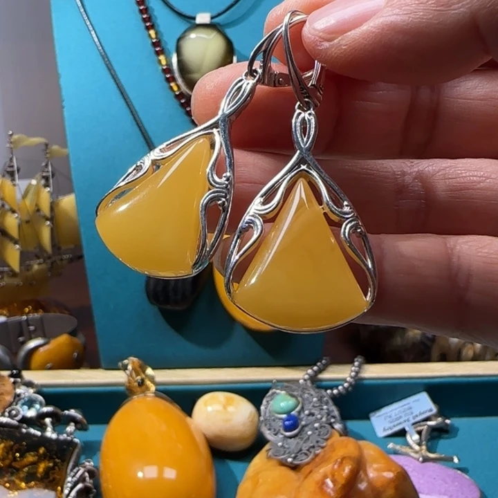 琥珀未镶嵌耳饰波兰设计款琥珀蜜蜡