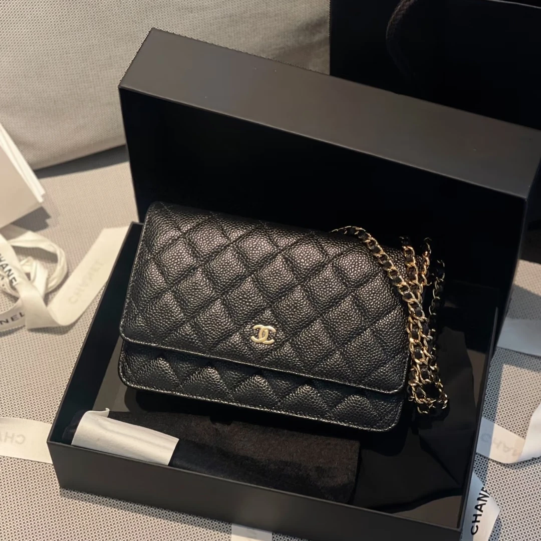 95新 Chanel/香奈儿 包展专属 Chanel 黑金荔枝纹woc 2