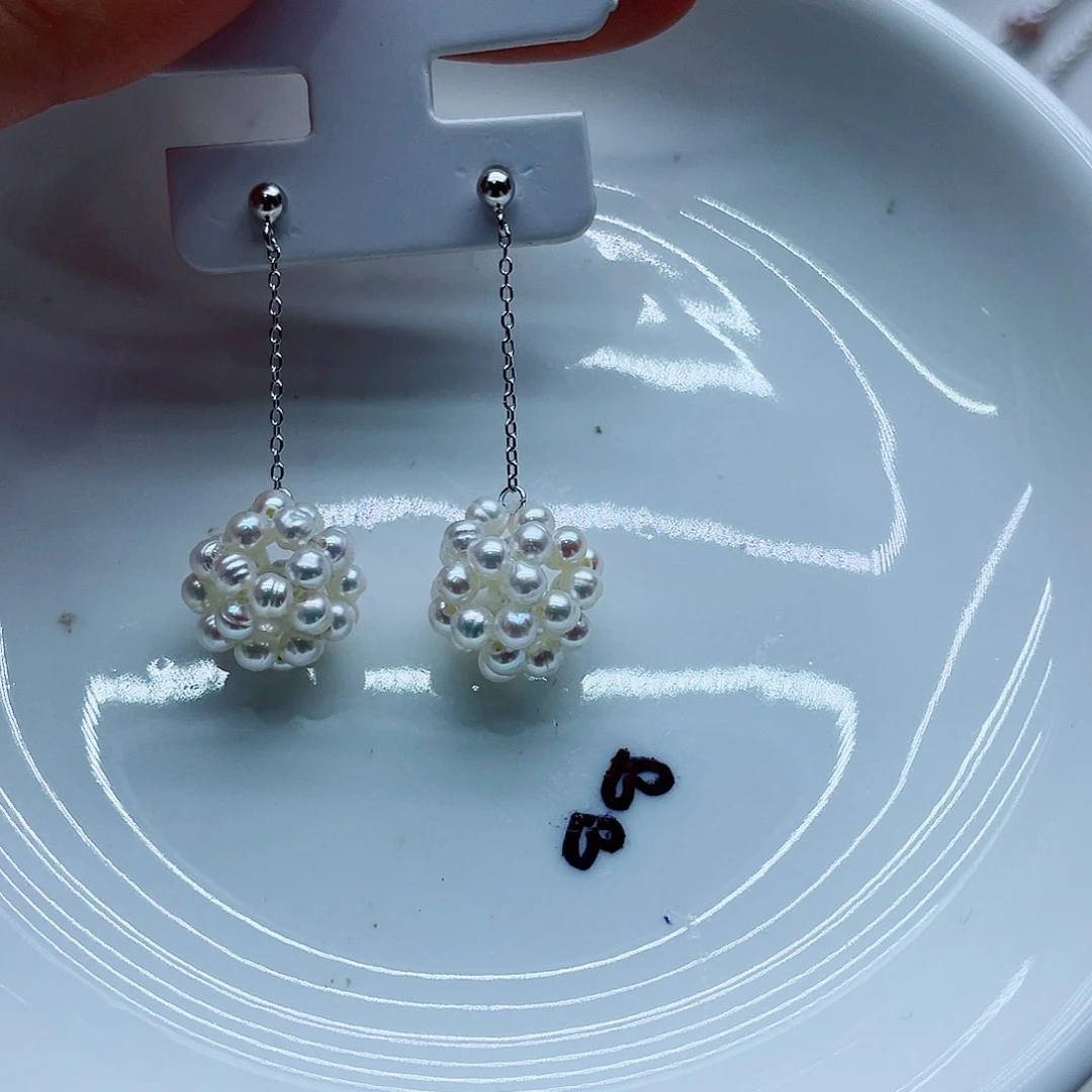 银S925镶嵌耳饰淡水珍珠