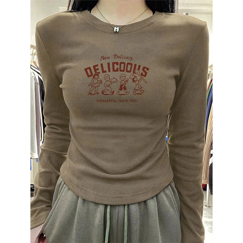 小众别致德绒加厚长袖T恤女秋冬季美式复古字母印花内搭打底上衣