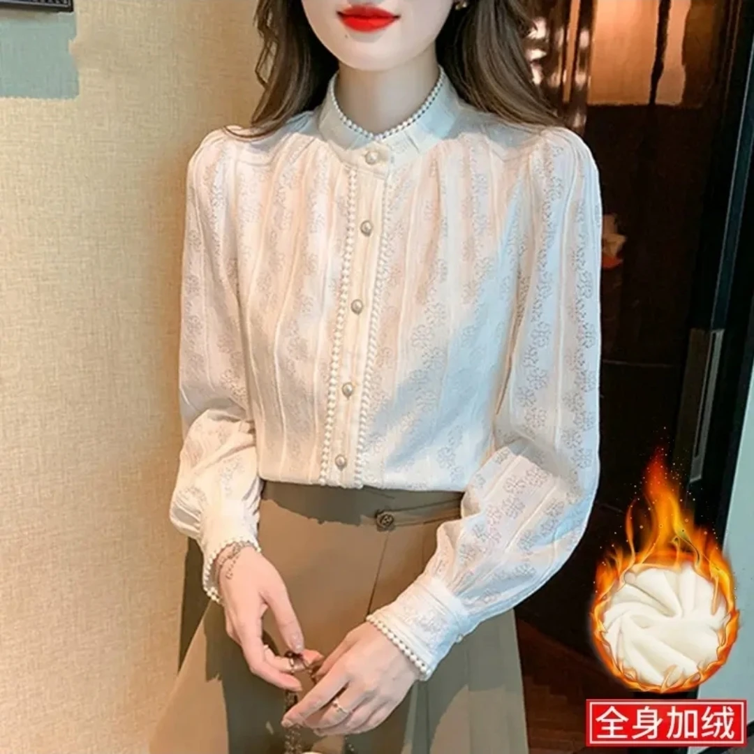 衬衫女2025秋季新款法式复古立领长袖内搭蕾丝打底衫时尚减龄上衣