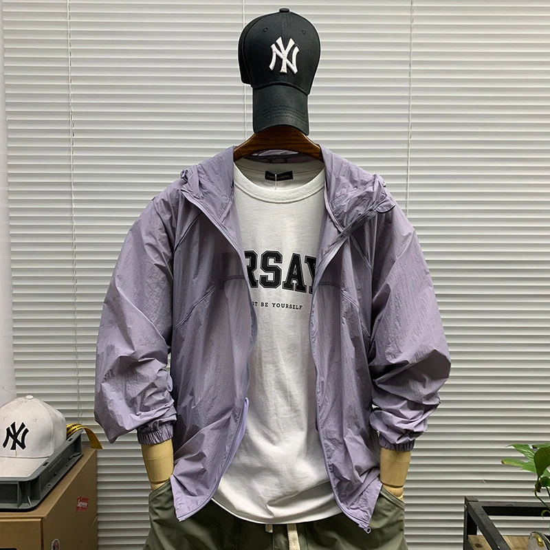 夏季新款轻薄透气连帽防晒衣外套男士休闲宽松潮牌户外防晒服夹克