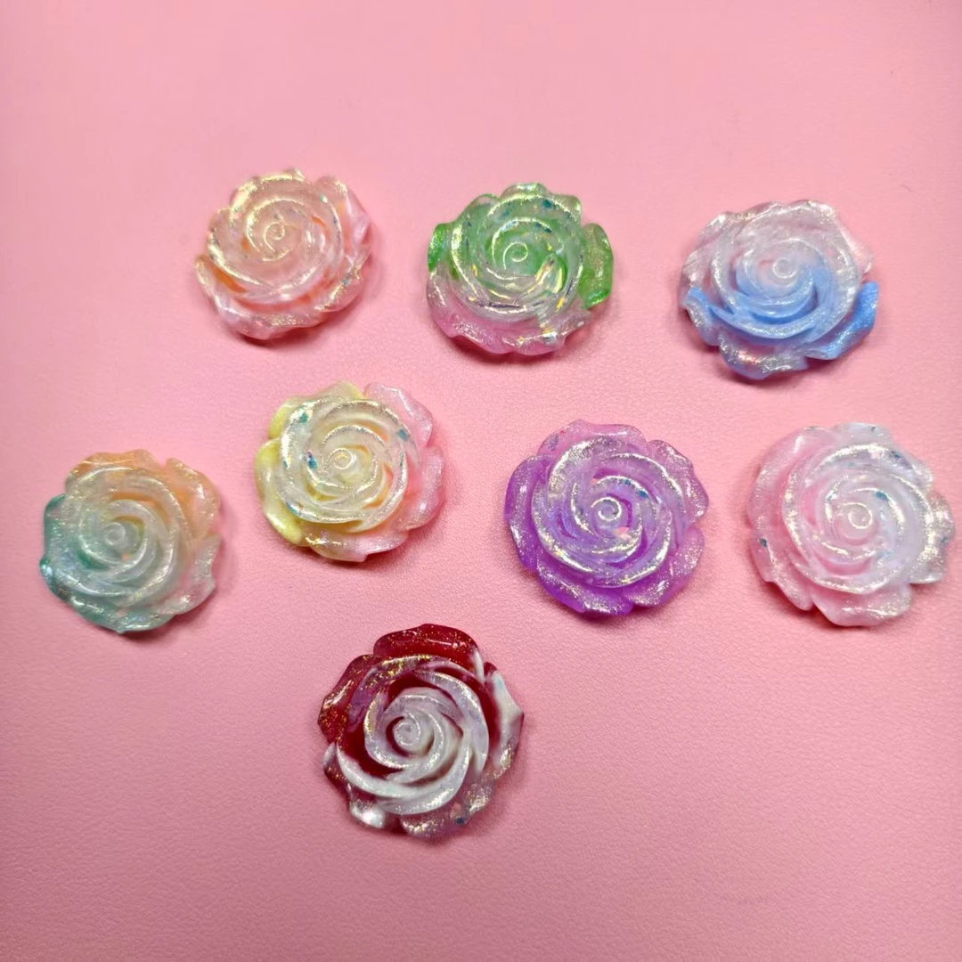 双色猫眼高品质夜光树脂纯色玫瑰大花花DIY