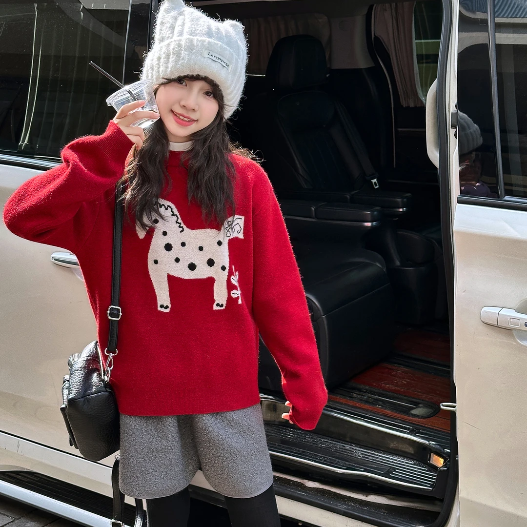 女童过年新年毛衣冬装新款2025马年本命年衣服儿童红色12岁保暖潮