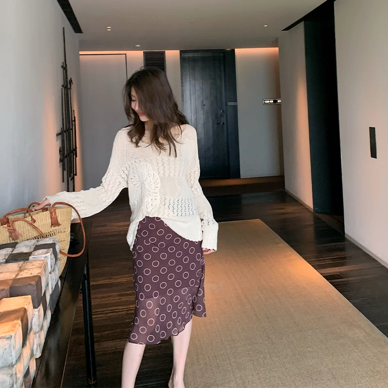 龍喜儿 复古高腰圈圈雪纺半身裙女夏季小众高级感包臀裙K059