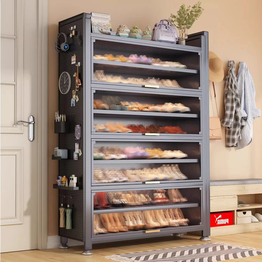 家用门口多层鞋柜钢制大容量鞋架新款室内入户防尘玄关收纳置物柜