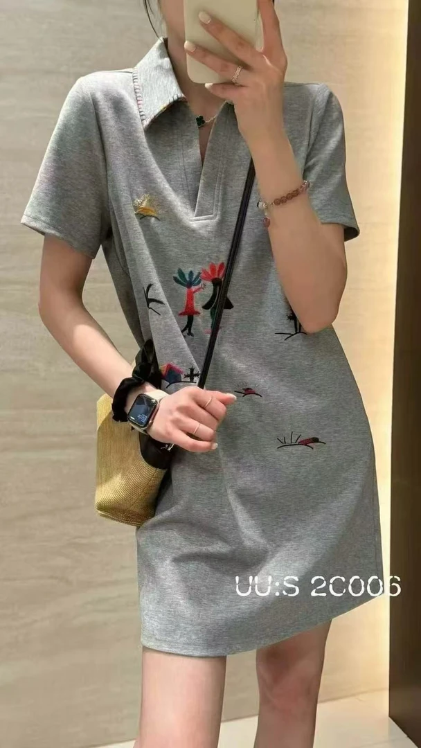 【将军工厂店】夏季百搭印花连衣裙潮流女士宽松短袖刺绣10705