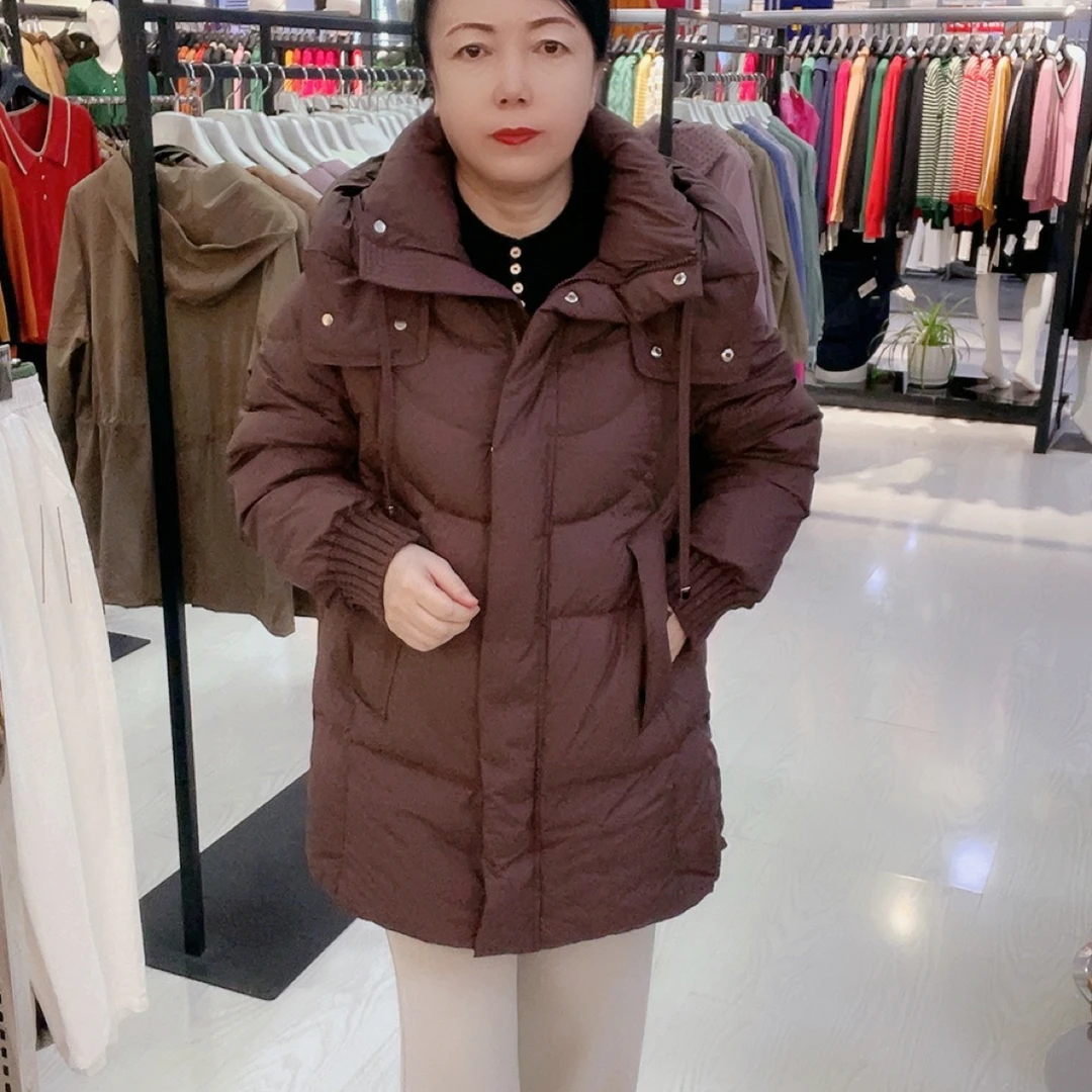 翻领中长款冬季韩版连帽羽绒服