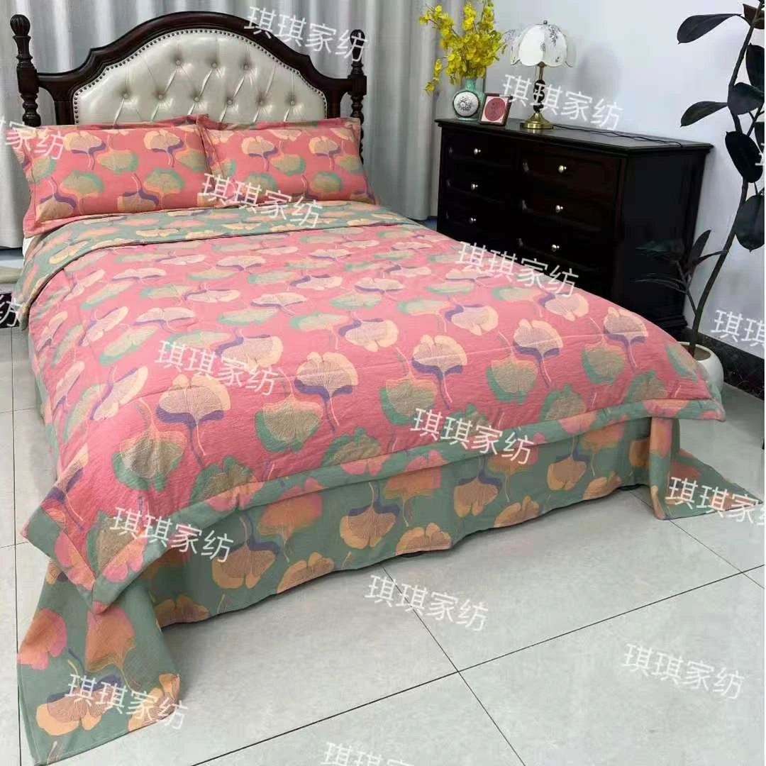 精品轻奢夏被四件套--粉色银杏叶