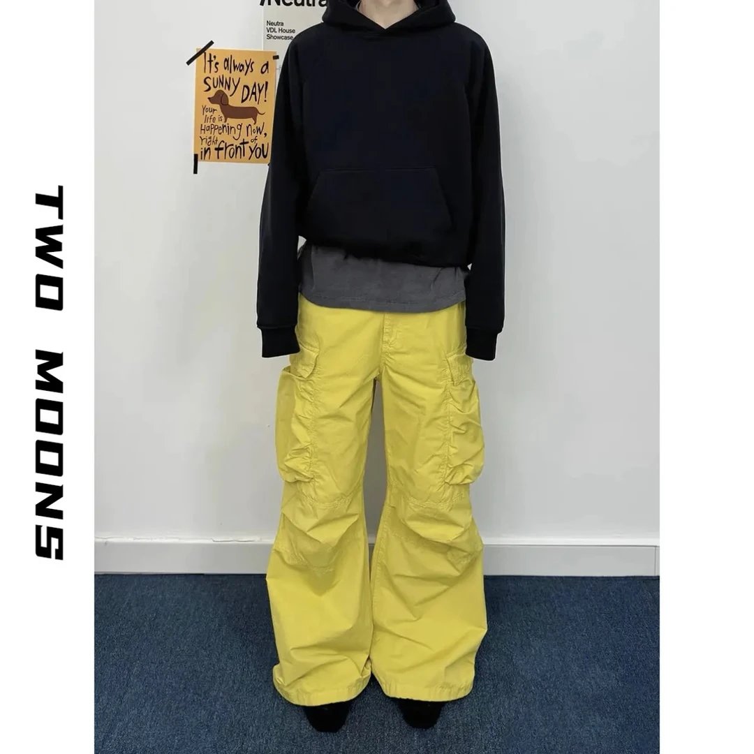 两个月亮春夏轻薄尼龙阔腿宽松户外速干机能街头工装长裤伞兵裤男