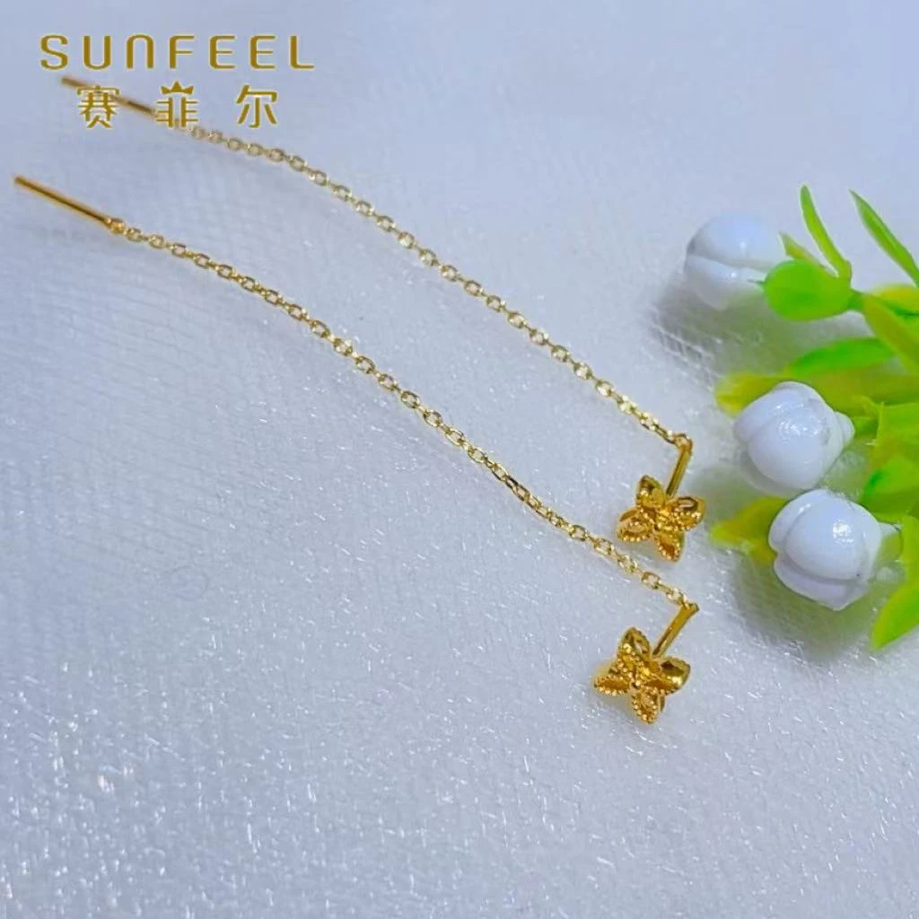 SUNFEEL/赛菲尔黄金足金四叶草小花耳线黄金耳饰百搭送女友5G精工