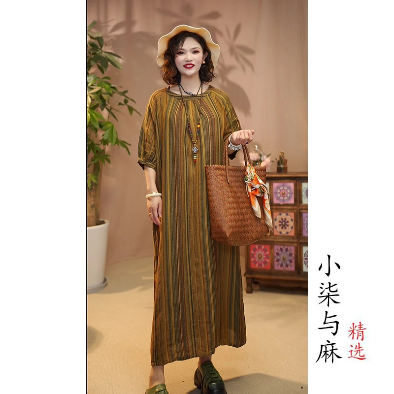 100%色织雨露汉麻长款裙袍（衣长112-115胸围126-130）【小柒与麻】