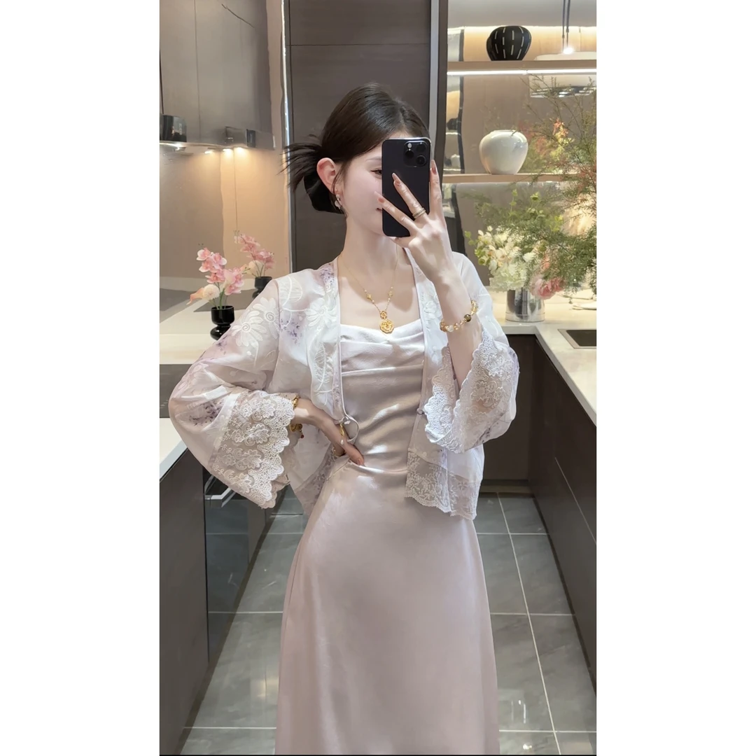 【周粥】【幽梦】2025新款气质温柔风蕾丝外套裙子预JJC5TZ0943