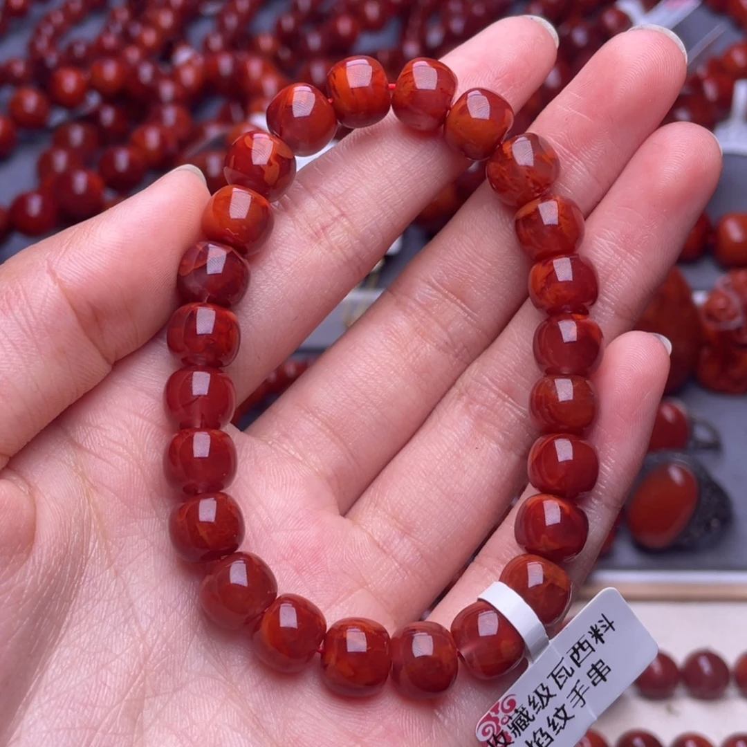 南红玛瑙未镶嵌其他9mm精品瓦西牛血红火焰老型手串