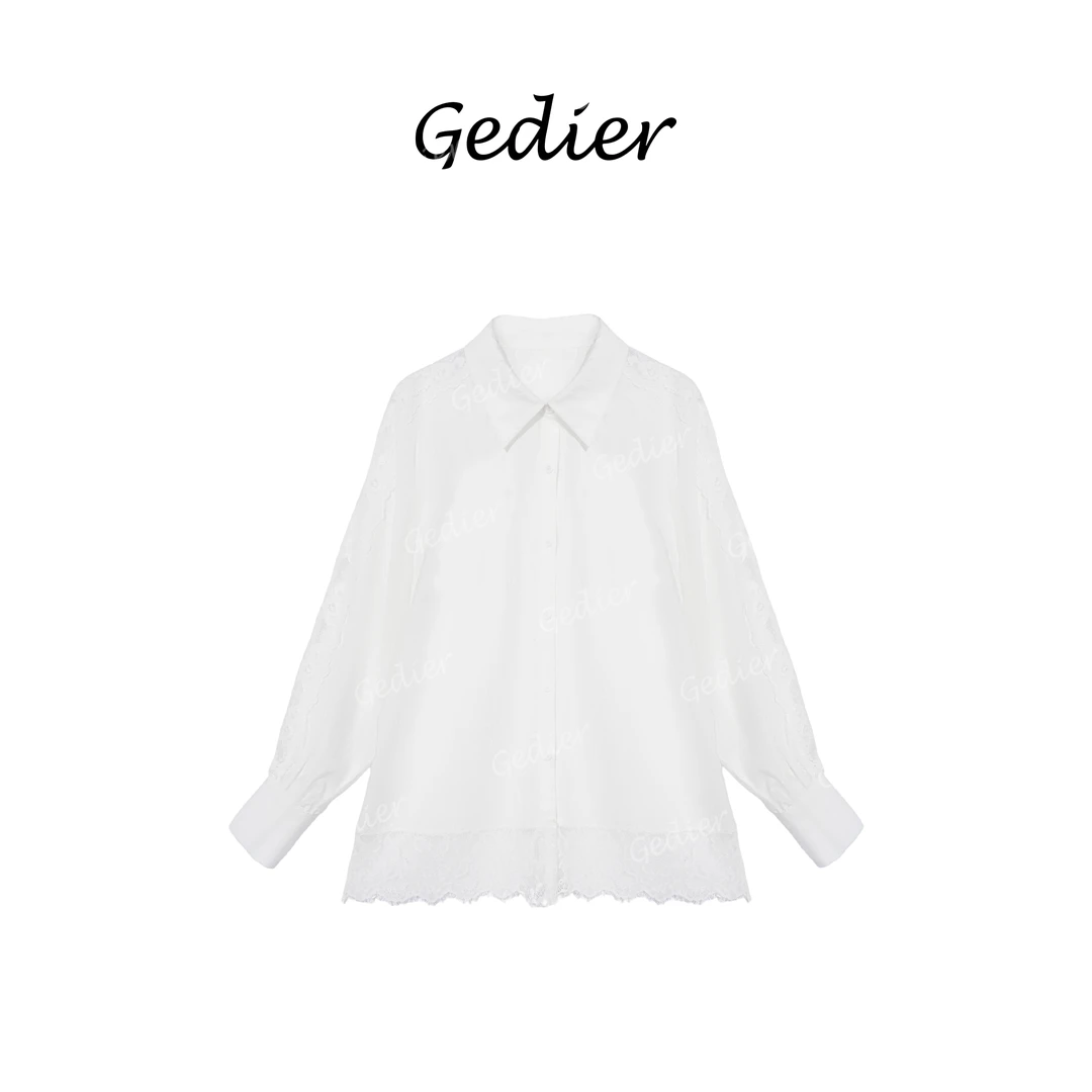 【歌蒂尔】2025年夏季欧若风优雅蕾丝拼接长袖衬衫 CG520163Y
