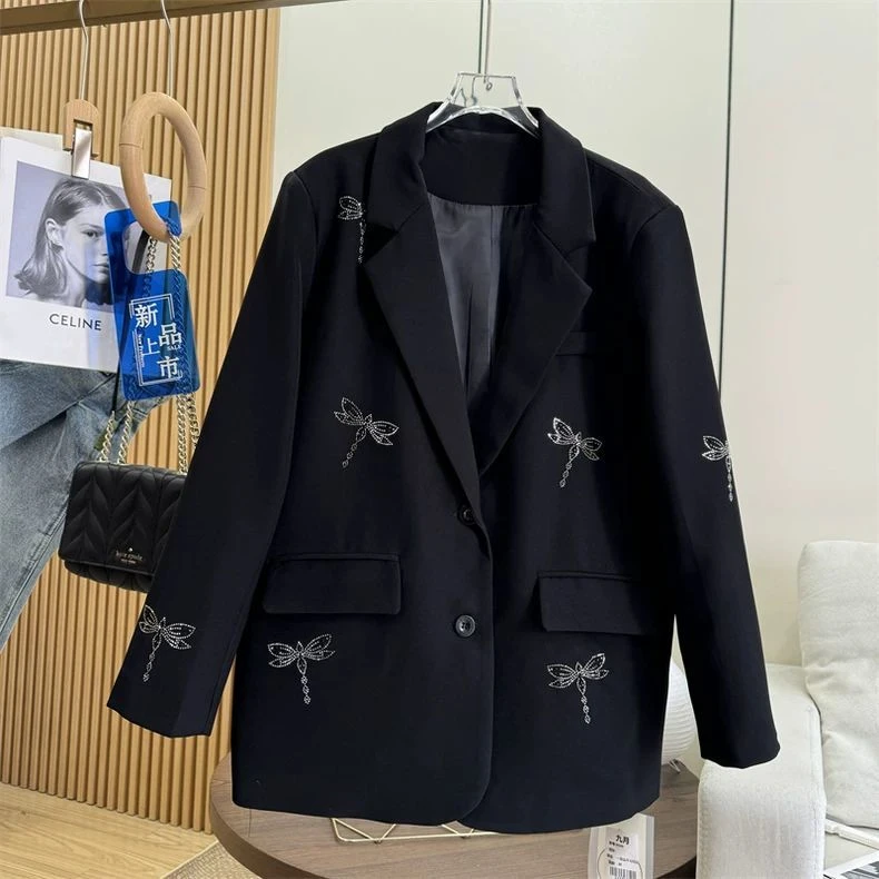 欧货2025春秋新款蜻蜓西装高品烫钻设计高级感时尚西服外套炸街女