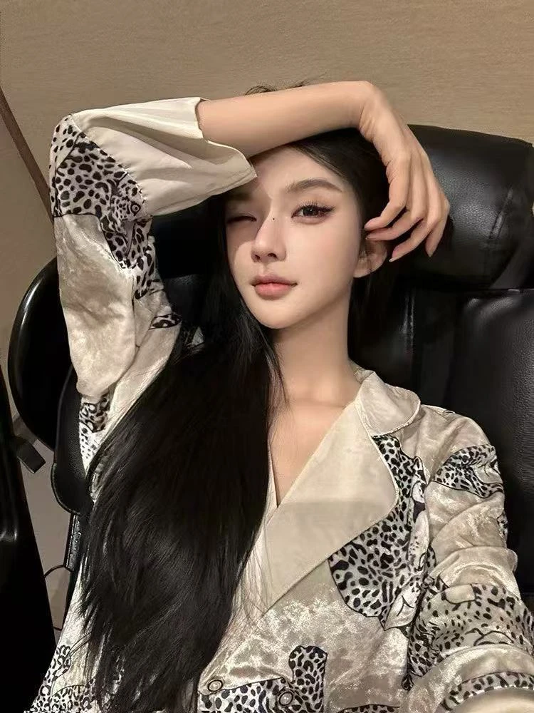 【豹纹钻绒】轻奢贵妇睡衣女春秋高级感25款长袖长裤金丝绒家居服