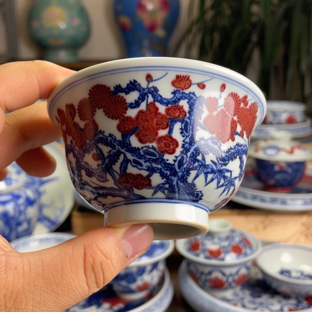 釉里红松竹梅压手杯