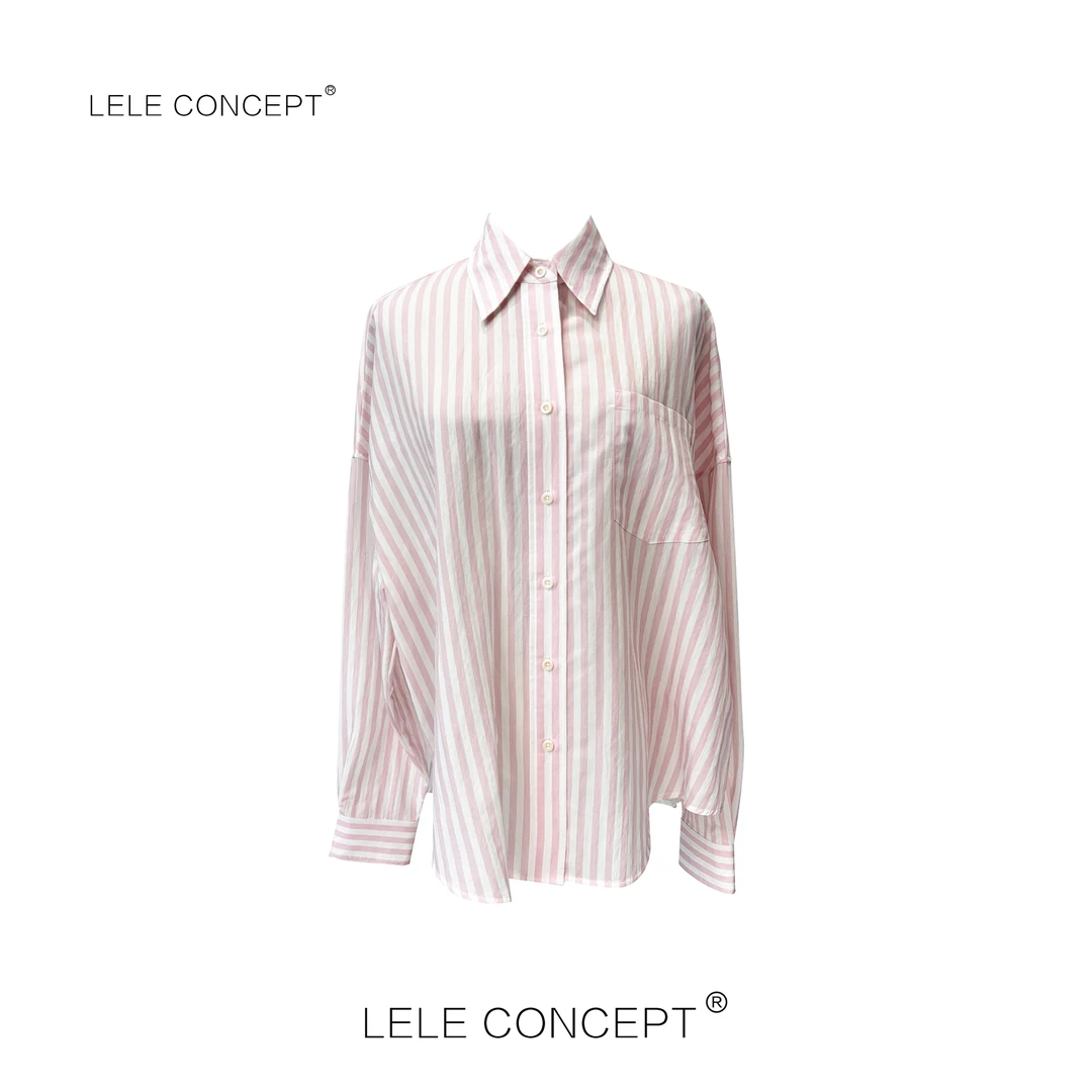 LELE CONCEPT｜粉色竖条纹衬衫减龄欧若风S0847