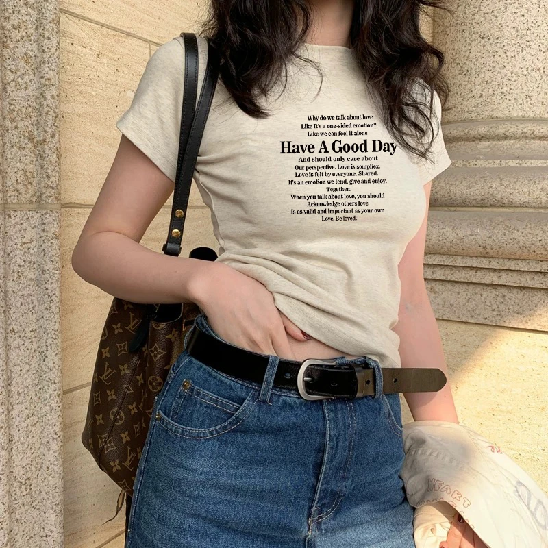 欧货小衫叠穿打底2025新款显瘦圆领美式花灰色t恤女正肩短袖上衣