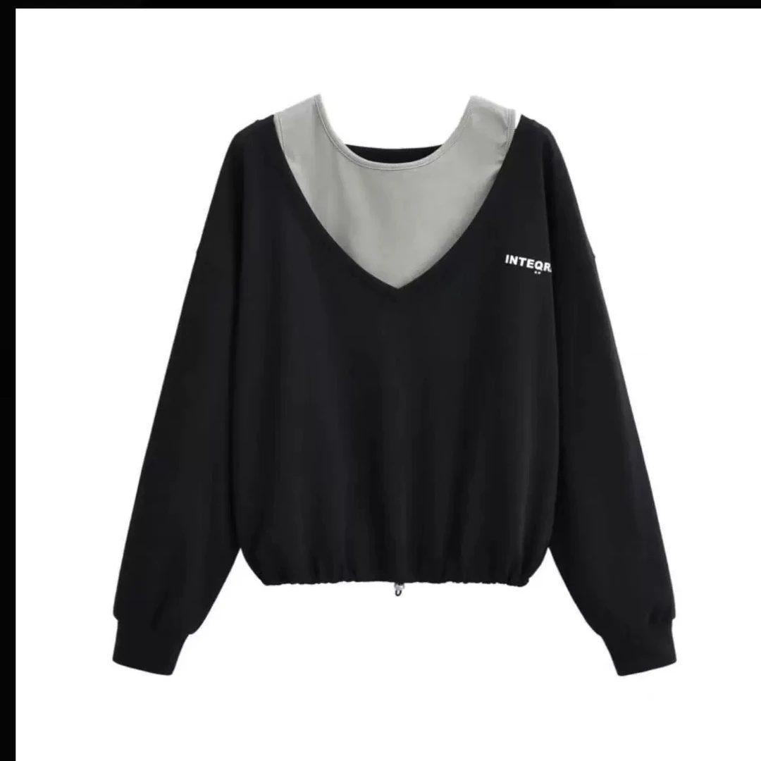 v领卫衣春秋款韩版宽松两件套上衣慵懒风胸围126衣长57