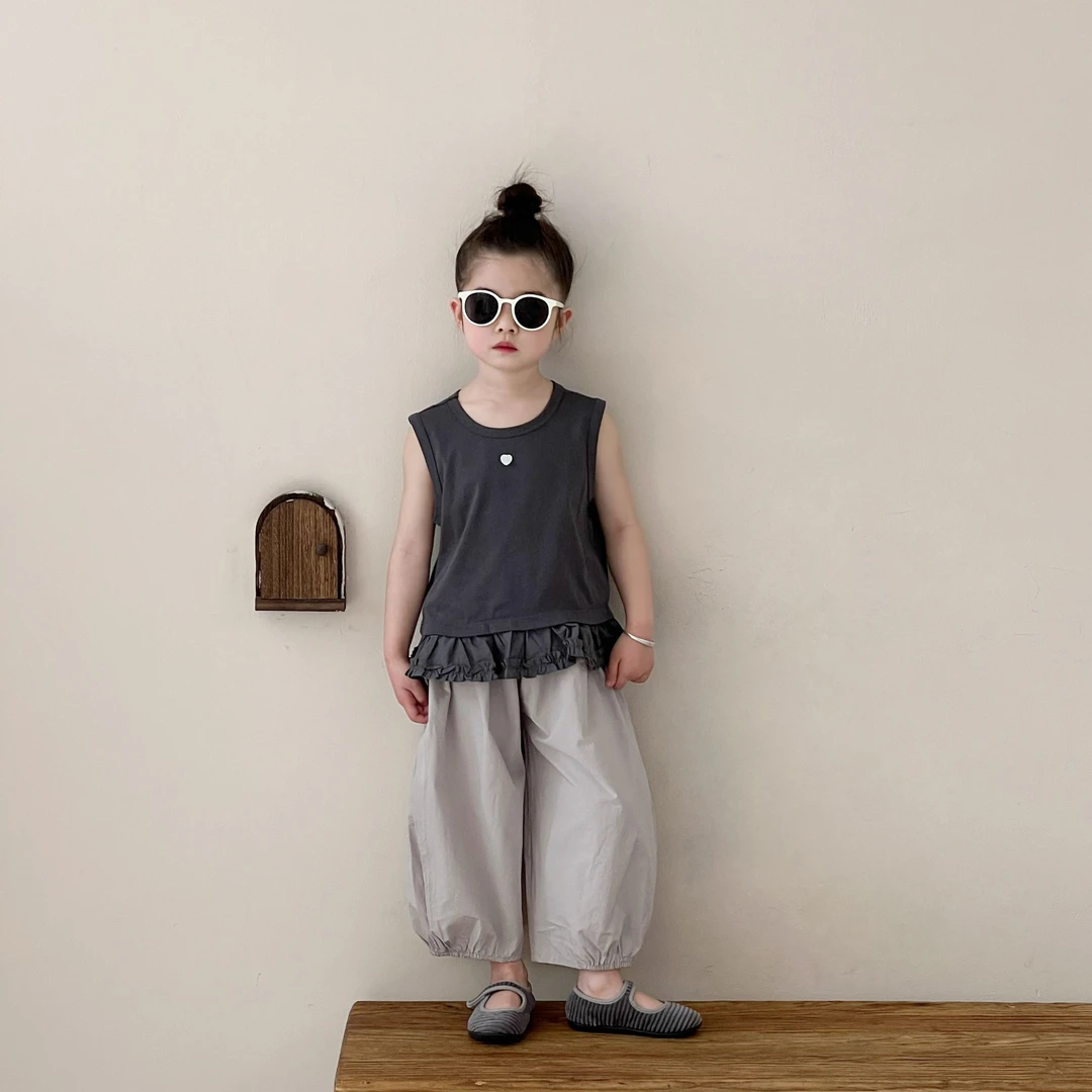 女童韩版套装2025夏季新款儿童纯色小爱心T恤中小童速干裤两件套