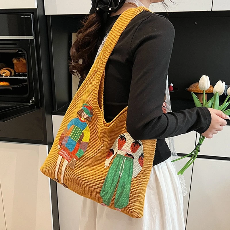 针织包包女大容量2025新款夏季百搭单肩编织购物袋休闲通勤托特包