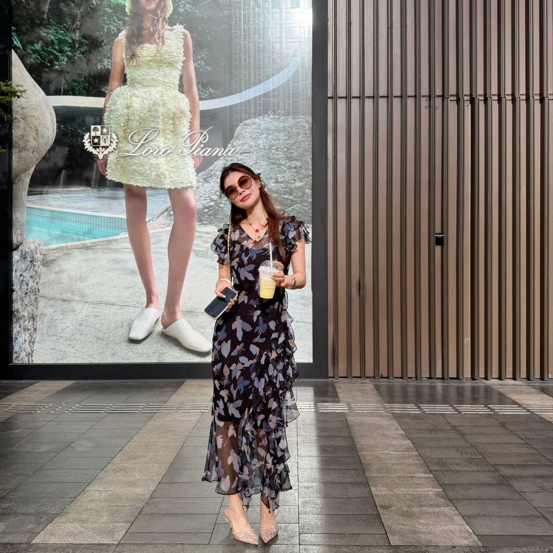 郭甜心【莫奈花园】25新款原创设计度假显瘦印花连衣裙两件套G2545