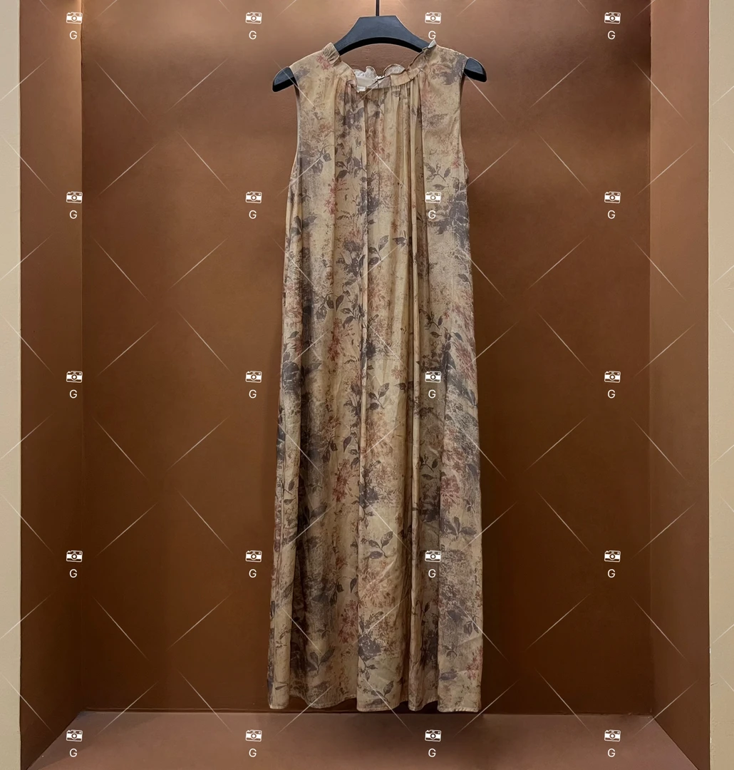 【乐】夏季新款复古时尚百搭印花无袖连衣裙 H-310