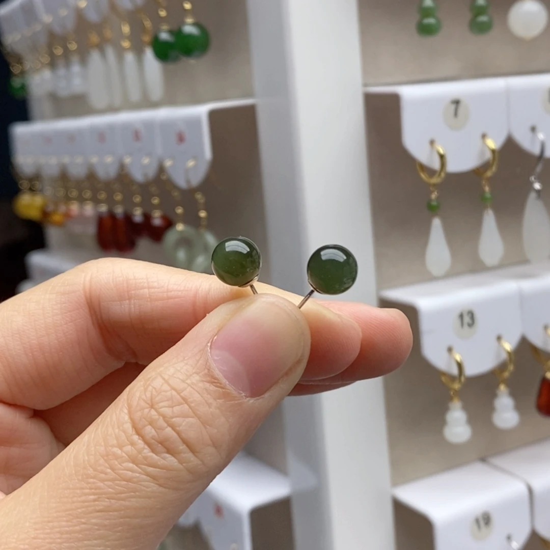 银S925镶嵌和田玉耳饰