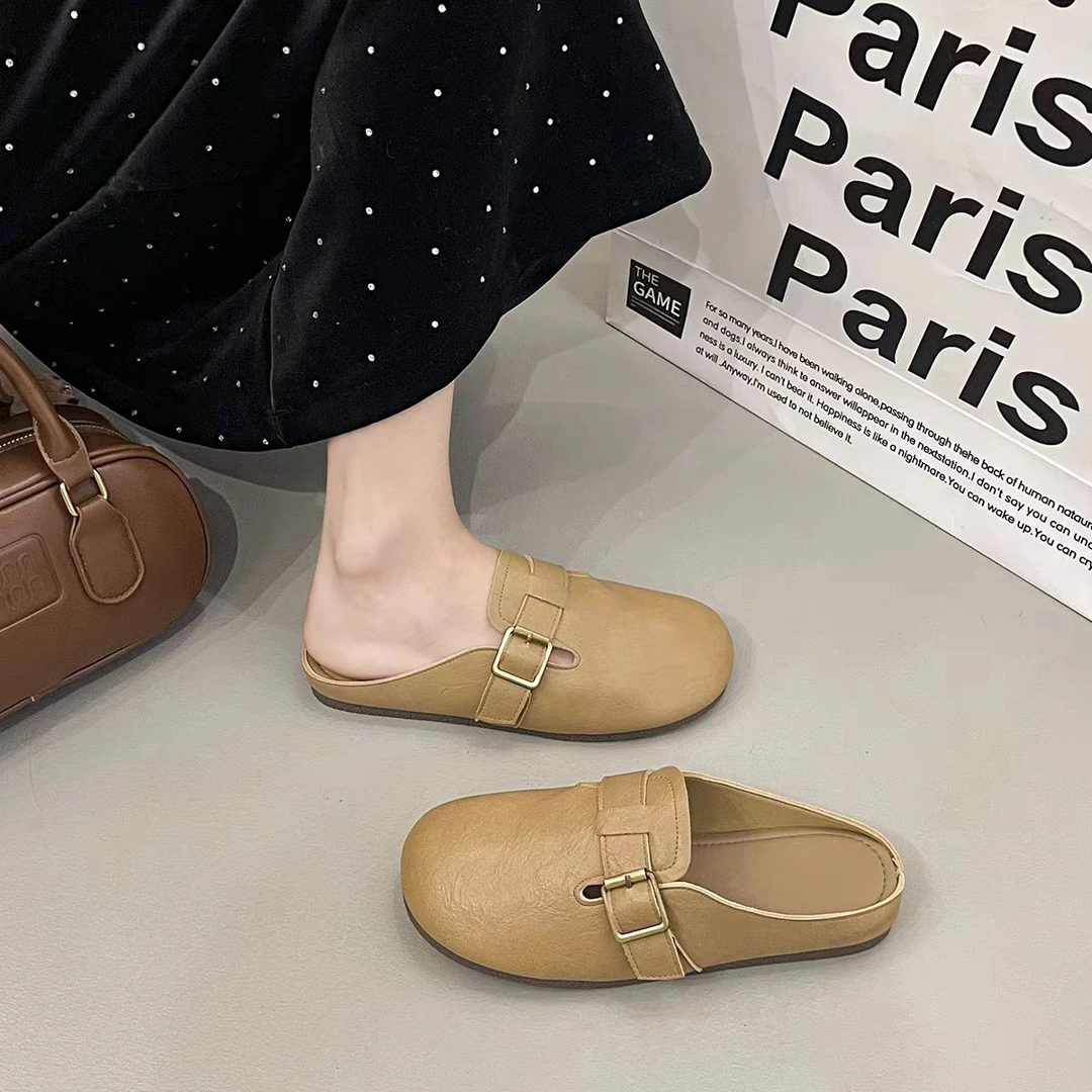 （柚子同款）夏款复古休闲软底包头半托1500