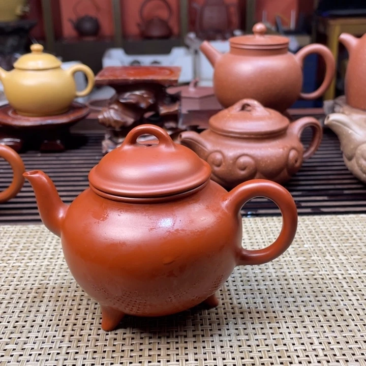 紫砂茶壶无***飞朱泥三足壶