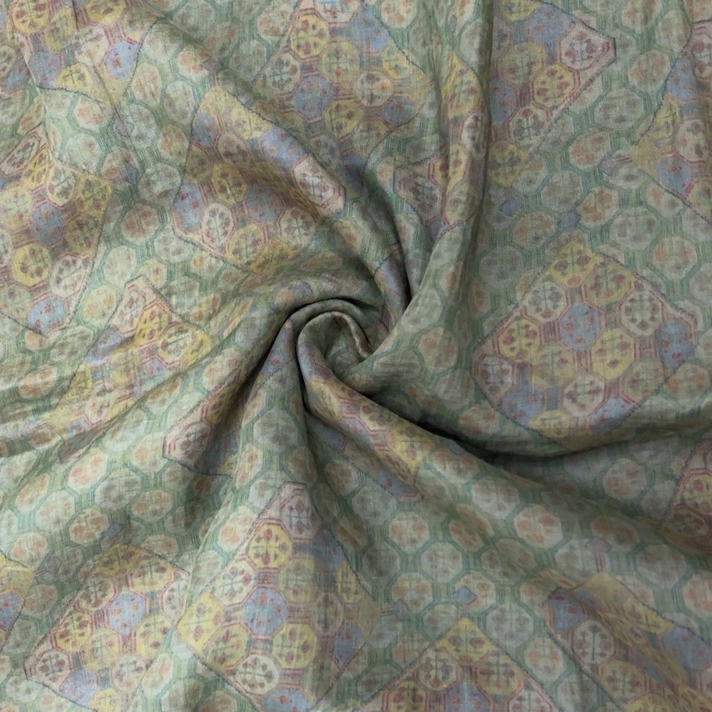 60支纯苎麻莨麻印花