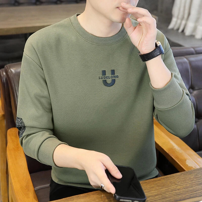 青少年爆款贴补袖刺绣圆领卫衣2025春秋潮流必备男士百搭卫衣