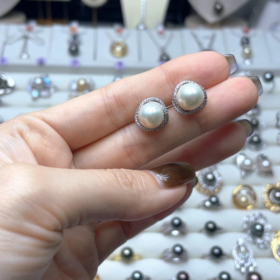 银S925镶嵌耳饰淡水珍珠