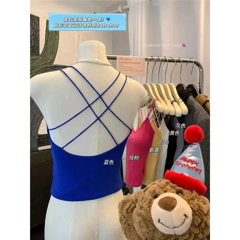 性感小吊带背心女夏内搭美背带胸垫一体式外穿上衣