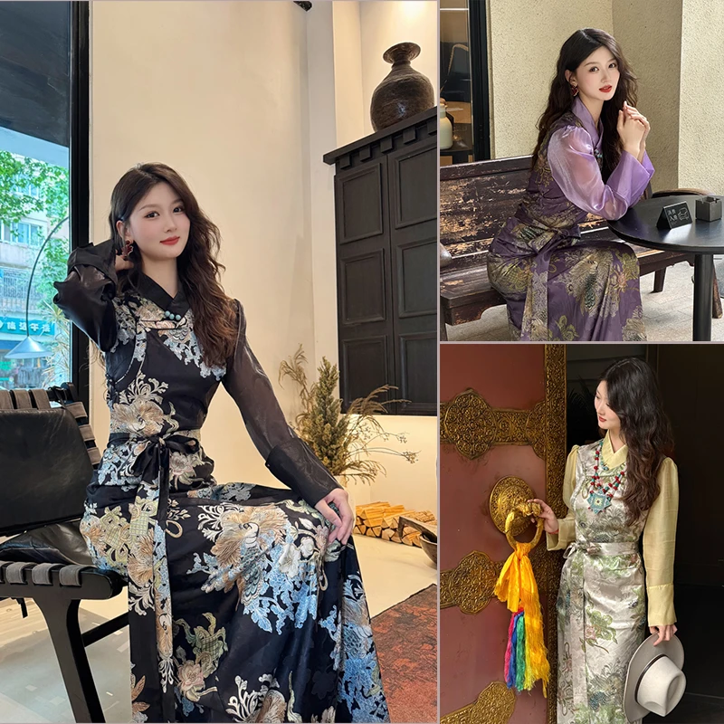 民族风藏装夏季薄款博拉西藏服定制工艺垂感顺滑高端大气连衣裙女