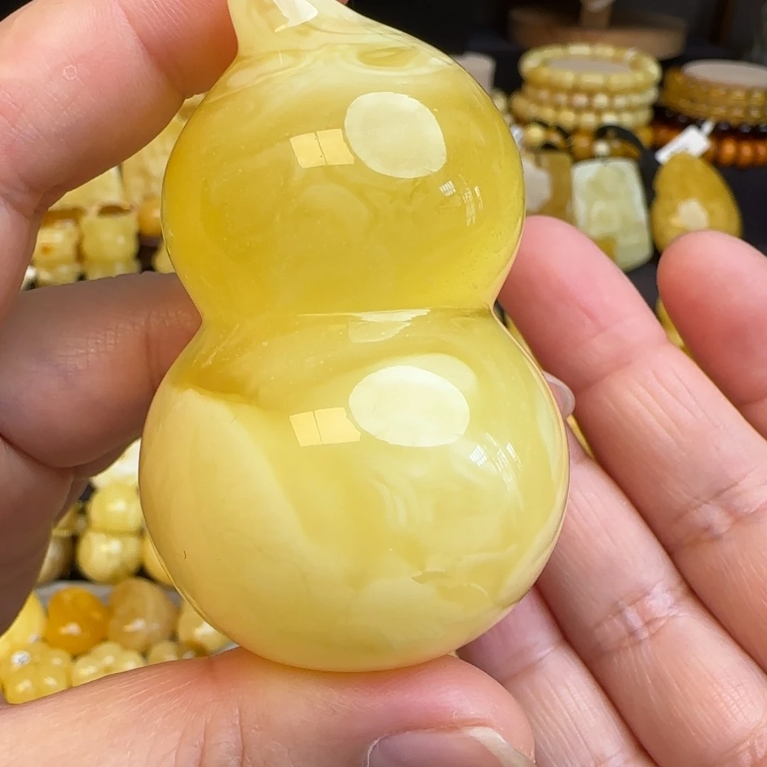 琥珀吊坠(不含链)未镶嵌天然溶洞妖花蜜蜡葫芦吊坠