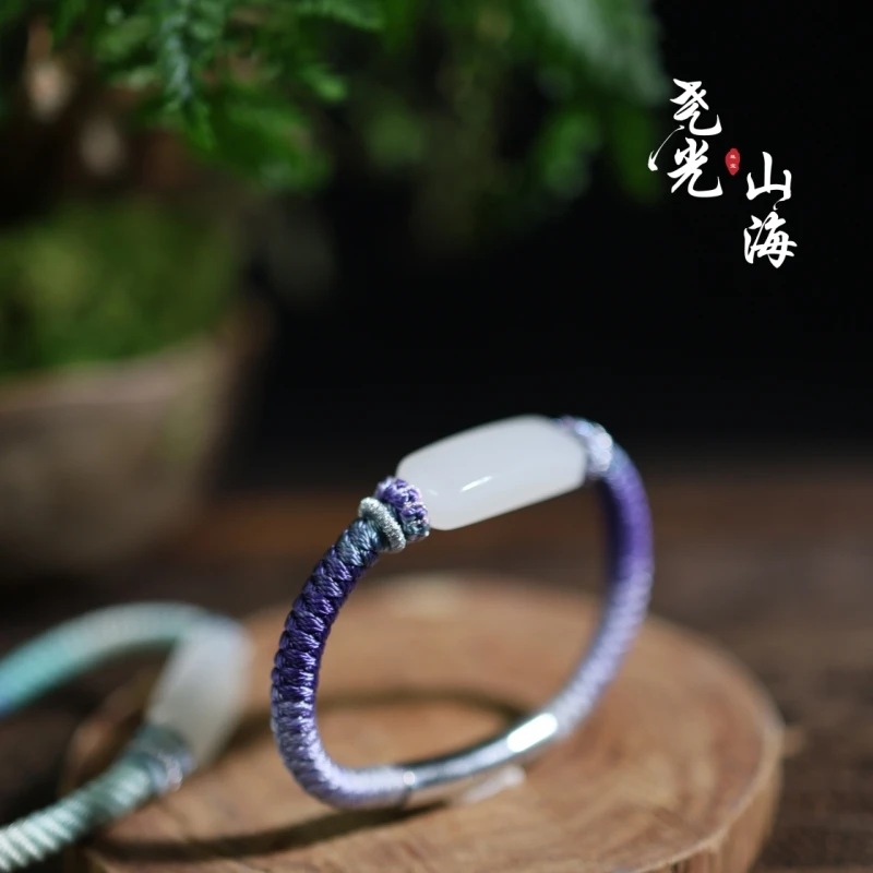 望舒丨天然和田白玉手工编织节节高手绳一物一证【多样性发其一】