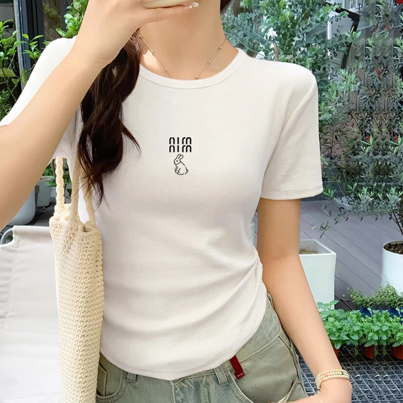 白色圆弧形下摆短袖t恤女2025年夏季新款爆款设计感修身显瘦上衣