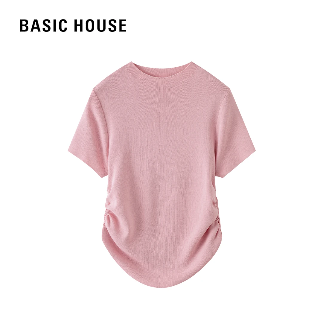 Basic House/百家好夏季时尚休闲百搭打底简约纯色设计师针织衫