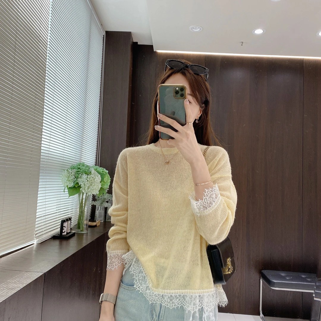 IMFLY金小金自制女装 针织衫DYW8733欧若风春装蕾丝边毛衣罩衫