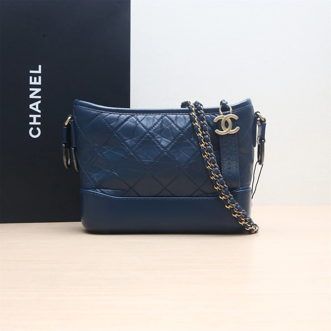 95新 Chanel/香奈儿 xf-100 双双 流浪包 小号 蓝色 皮革C 25开