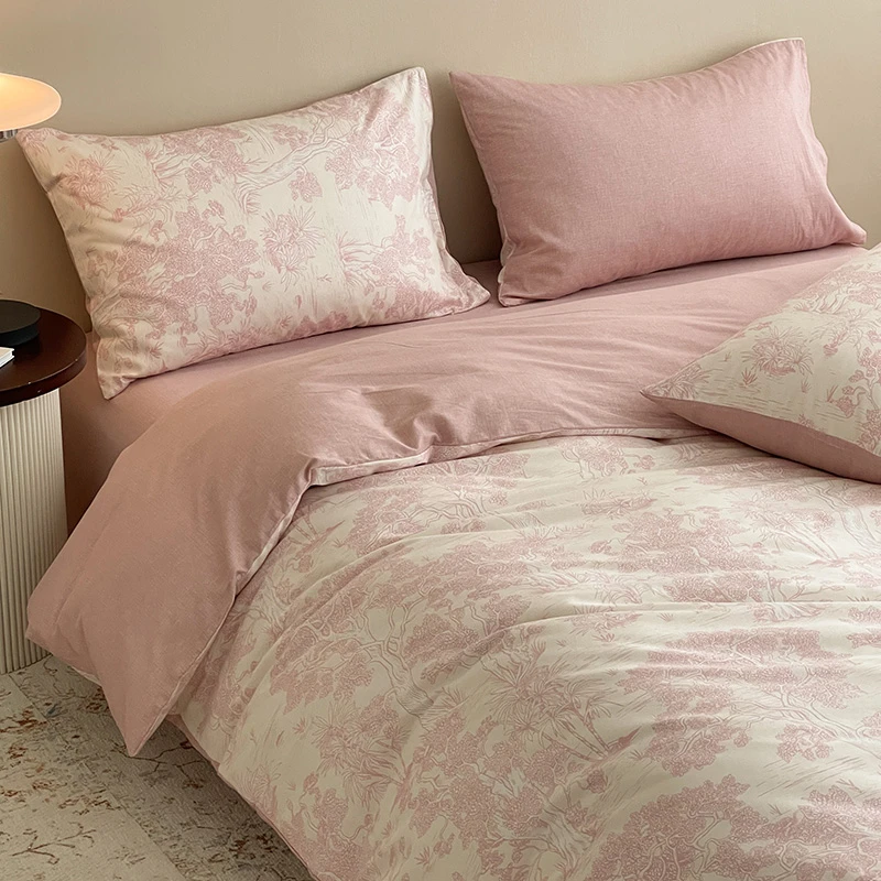 纯棉床上四件套全棉北欧风田园春夏宿舍床品床单被套三件套床笠款