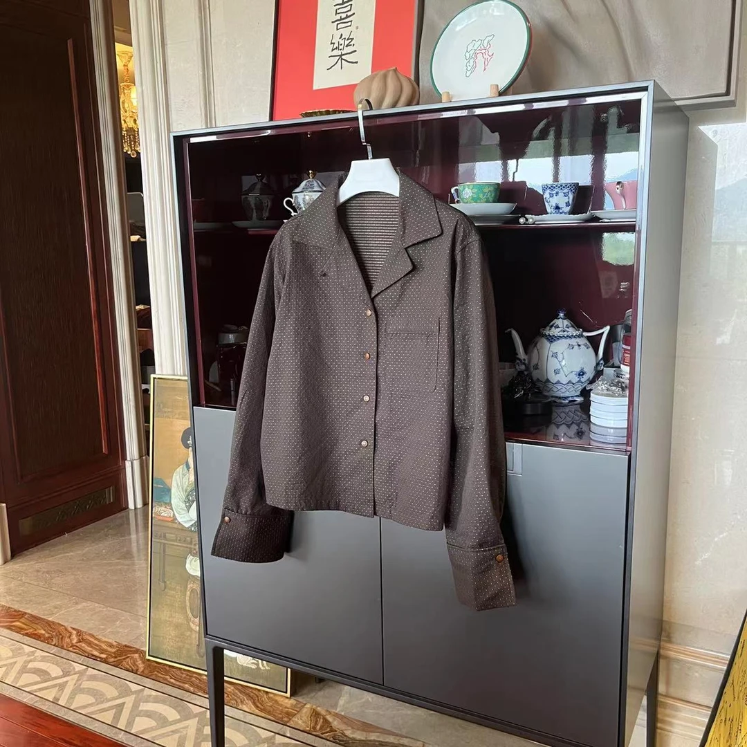 MYL 2025春夏新品纯棉棕色波点外套翻领休闲长袖上衣